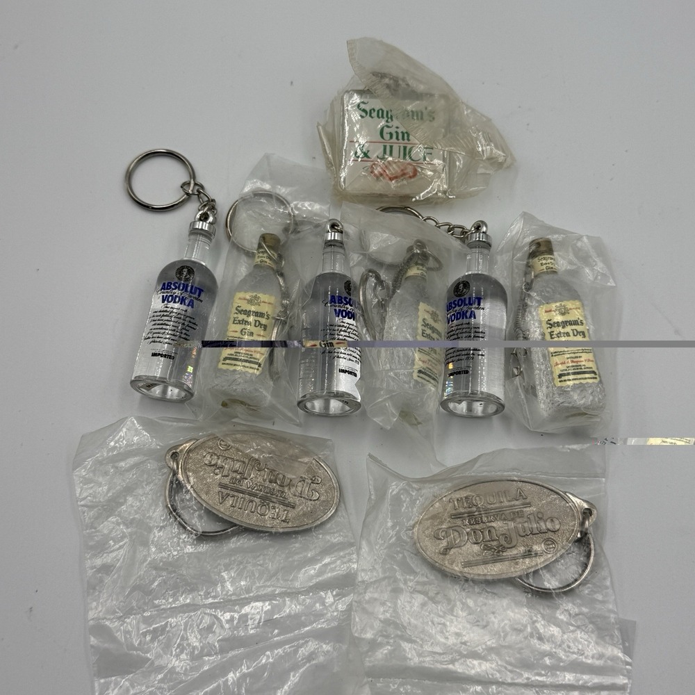 Vintage Advertising Keychain Lot‎ Absolut Don Julio Seagram's Promo NOS 9 Pc